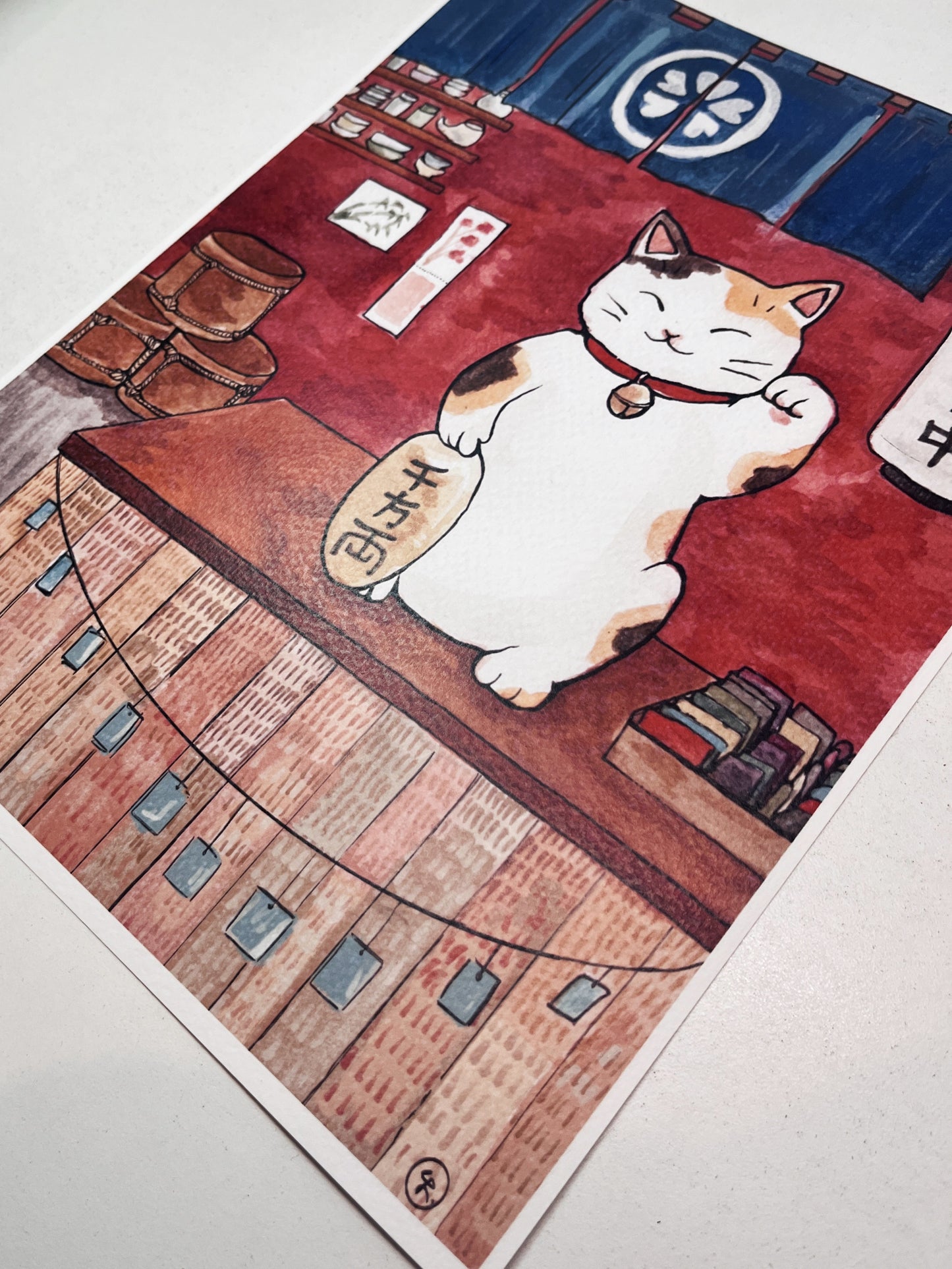 Print, Maneki neko ilustración, reproducción en papel texturizado