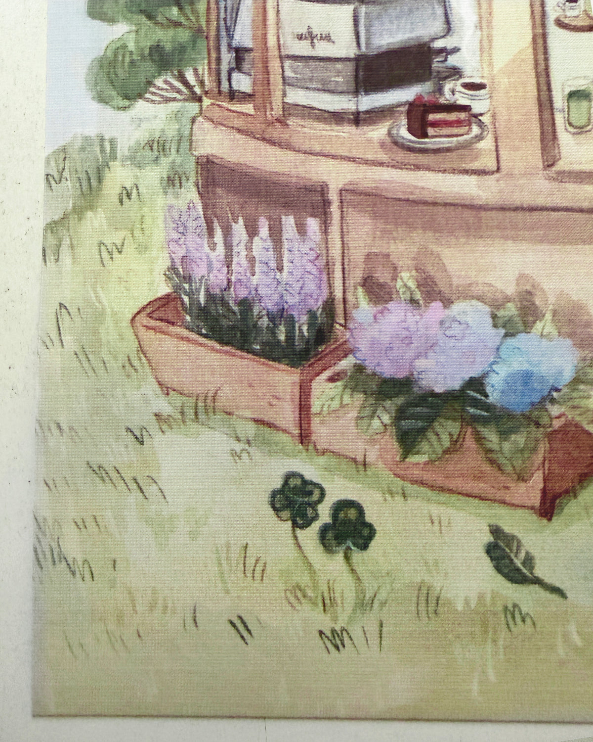 Print Cafetería con hortensias & lavanda 🌿☕️ reproducción en papel texturizado de ilustración en acuarela