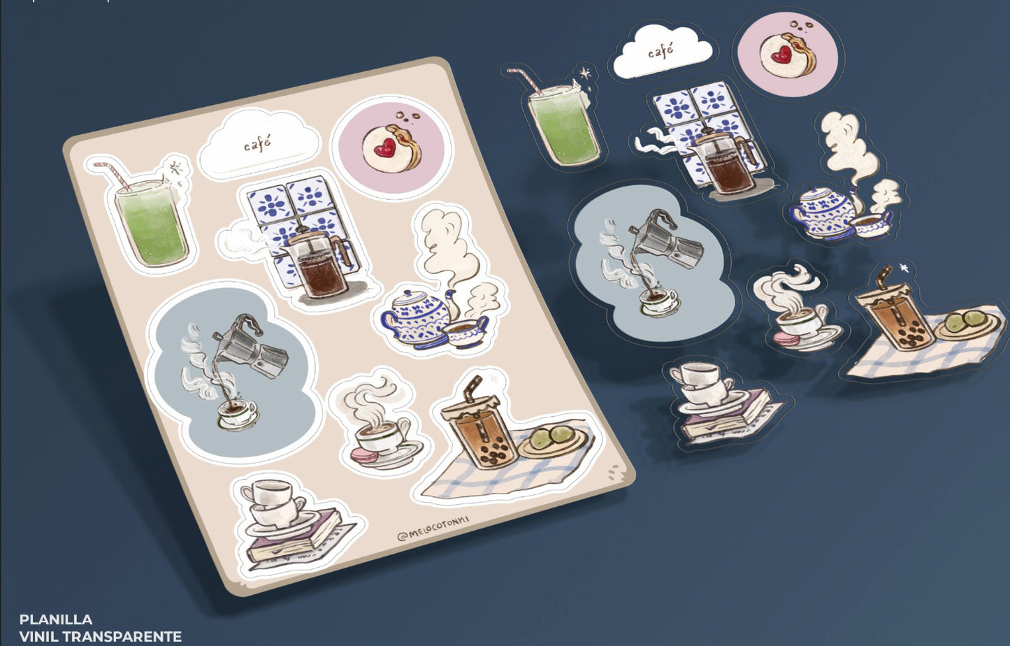Planilla de Stickers de Café & té ☕ 🍵 vinil, con textura