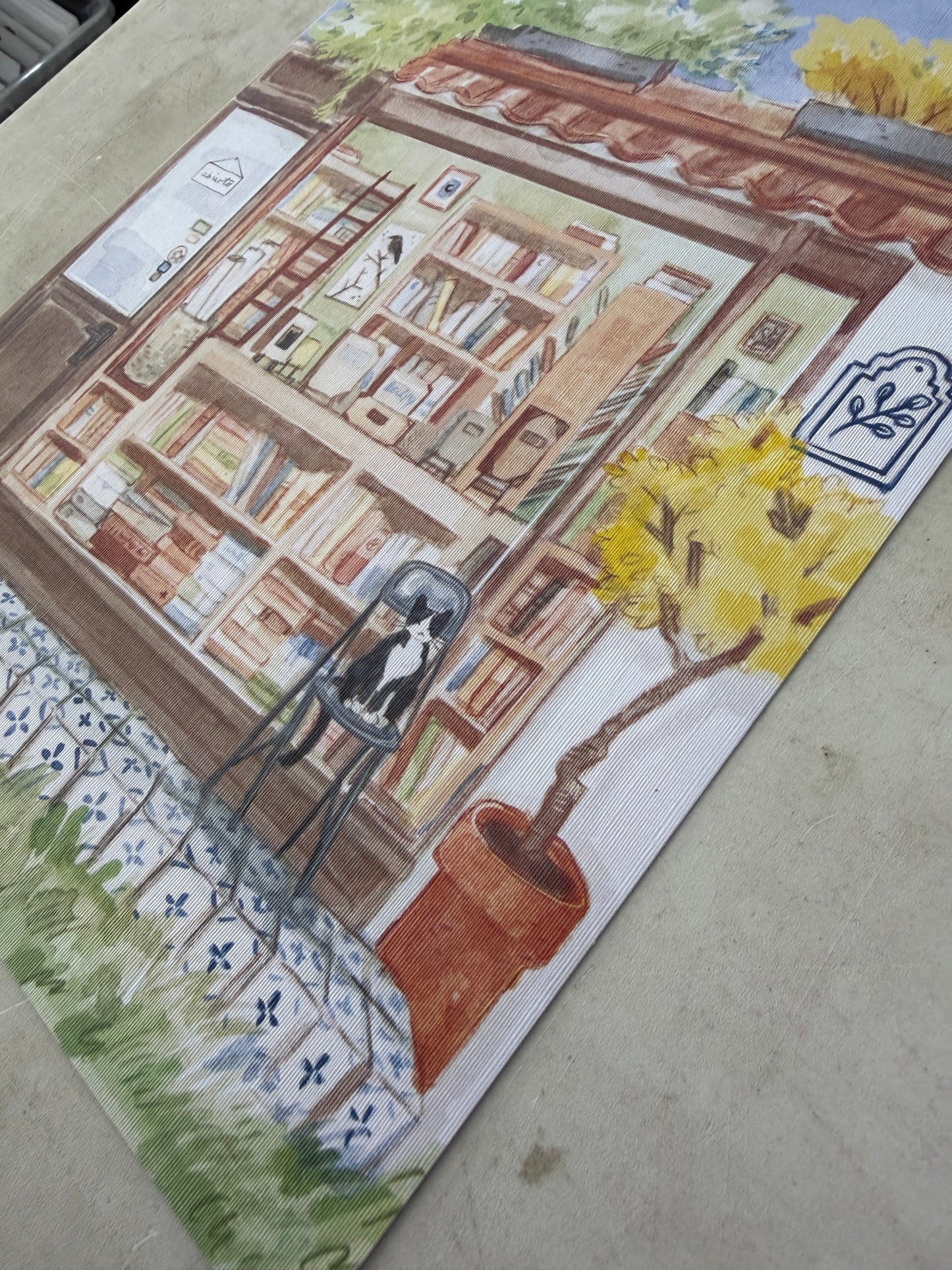 Print, librería el jardín, reproducción en papel texturizado
