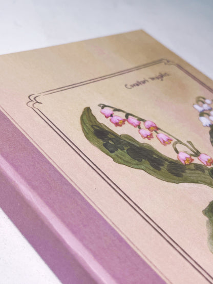 Libreta Campanillas  1/2 carta, pasta dura, cosida, cuaderno, sketchbook, bullet journal