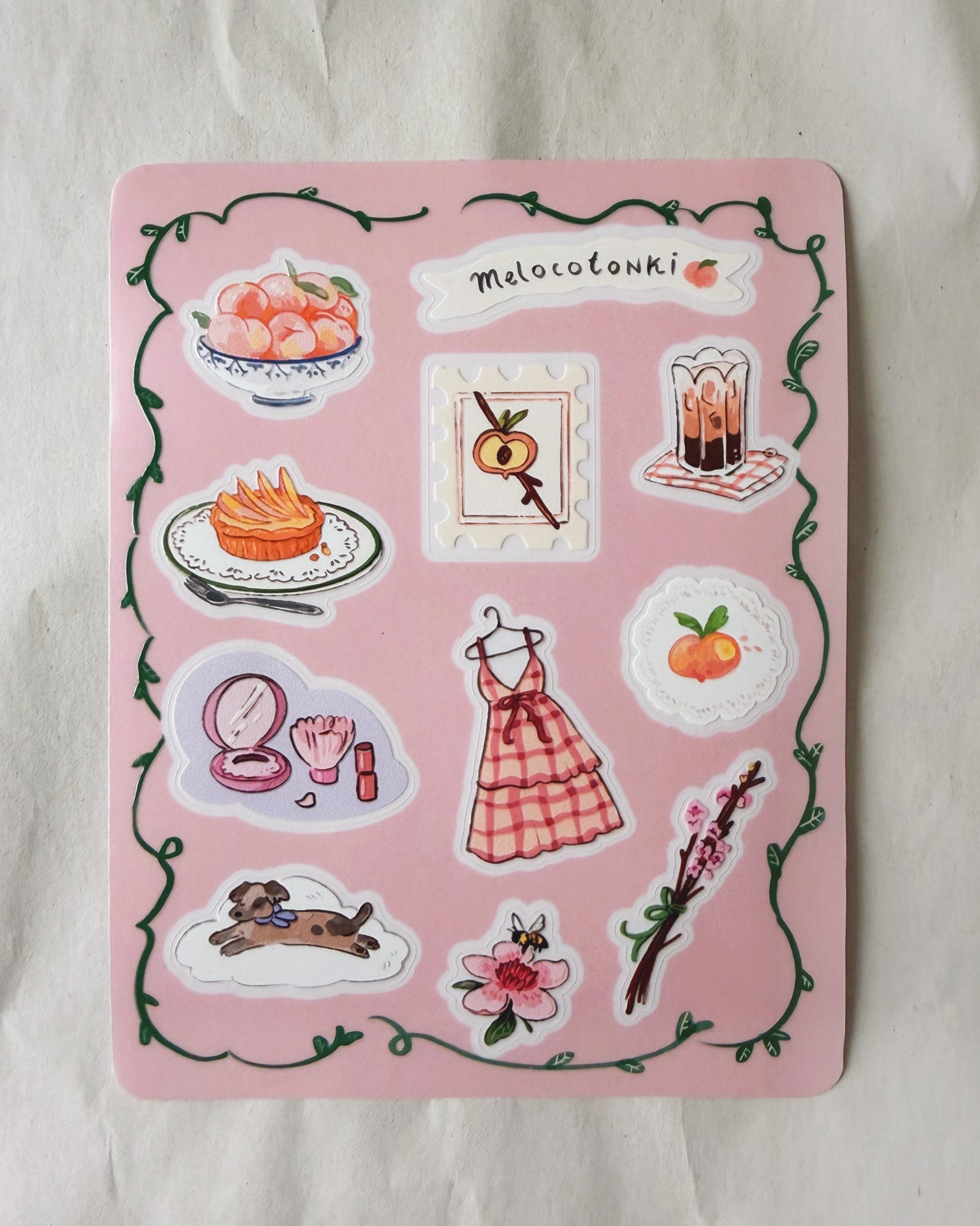 Planilla Stickers Melocotones 🍑🌸✨vinil con textura