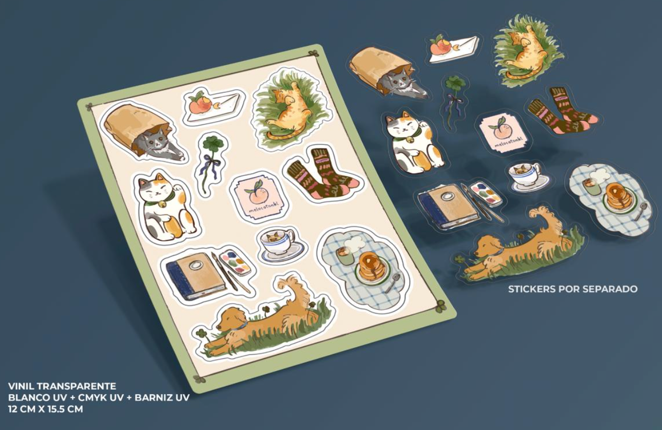 Planilla de stickers de la suerte 🍀🐈 vinil con textura