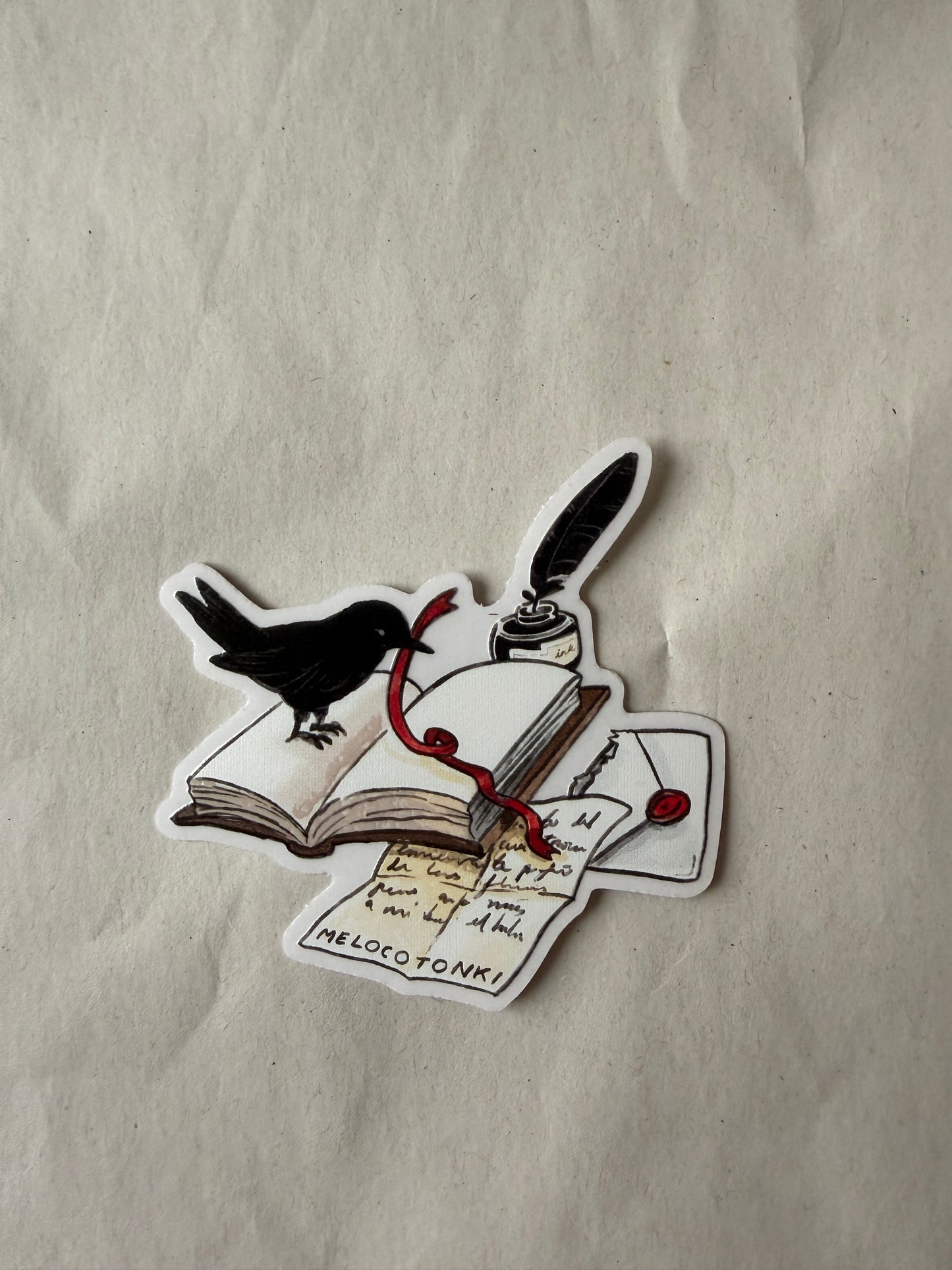 Sticker individual Cuervo & Libro 🐦‍⬛ 🪶 ⏾ 🗝