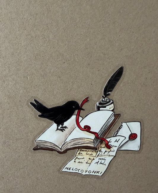 Sticker individual Cuervo & Libro 🐦‍⬛ 🪶 ⏾ 🗝