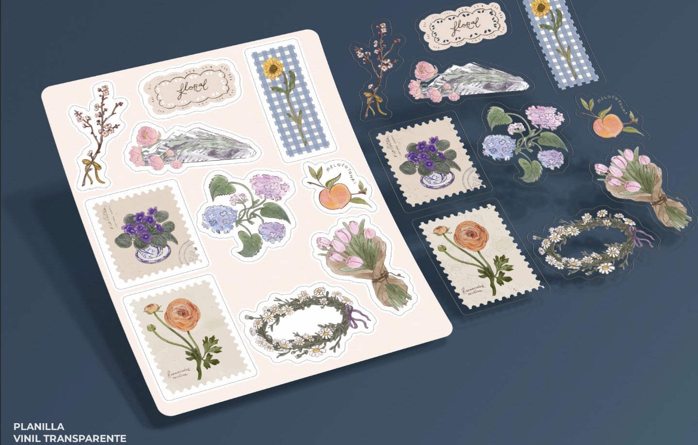 Planilla de Stickers de Flores 🌷 vinil con textura