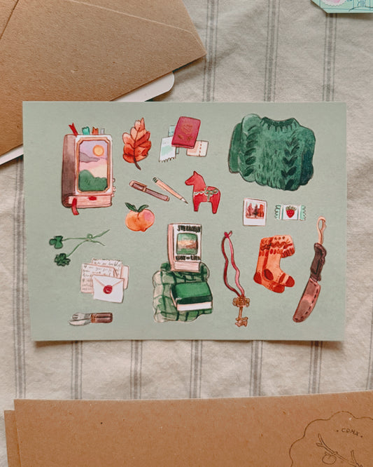 Postal de viaje Zooey 🧦📕🍀🎟️