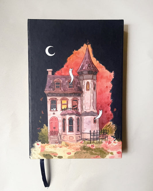 Libreta Casa Embrujada 1/2 carta , pasta dura, cuaderno, sketchbook, bullet journal