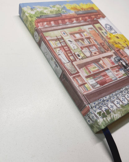 Libreta Librería en el Jardín  1/2 carta , pasta dura, cuaderno, sketchbook, bullet journal