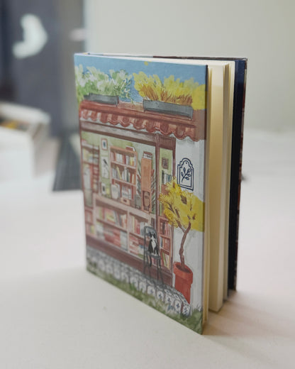 Libreta Librería en el Jardín  1/2 carta , pasta dura, cuaderno, sketchbook, bullet journal