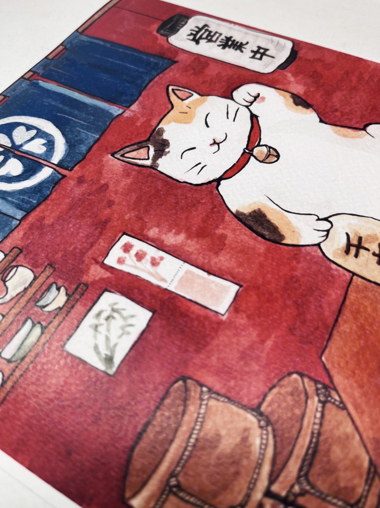 Print, Maneki neko ilustración, reproducción en papel texturizado