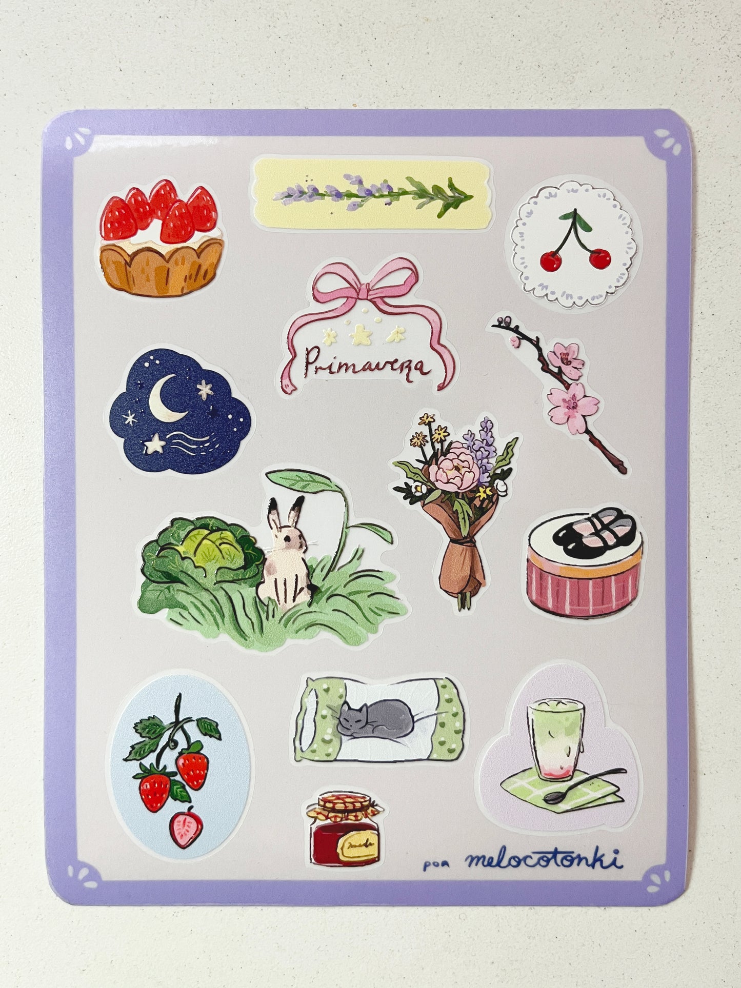 Planilla Stickers Primavera 🌸🍓☁️🌷 vinil con textura