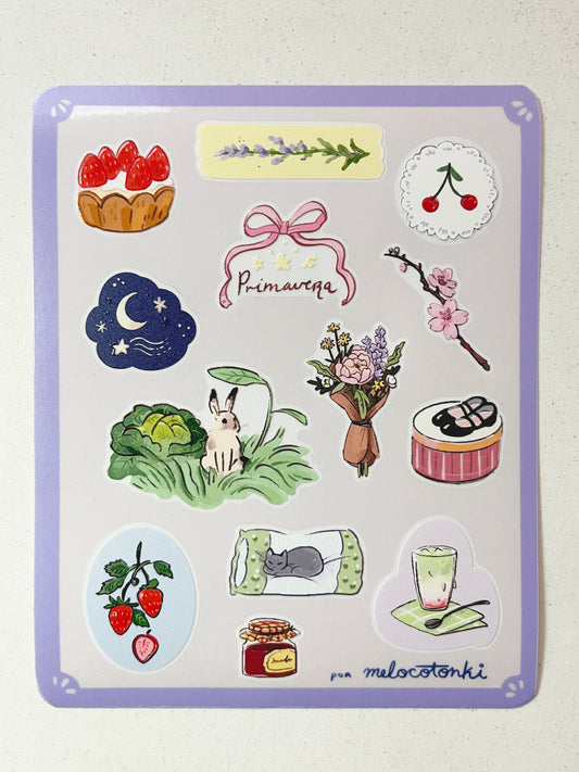 Planilla Stickers Primavera 🌸🍓☁️🌷 vinil con textura