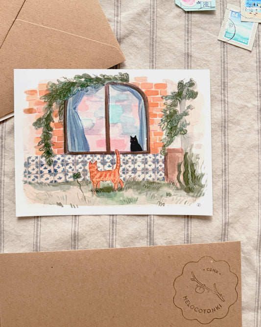 Postal Encuentro de Gatitos por la Ventana 🐈🐈‍⬛