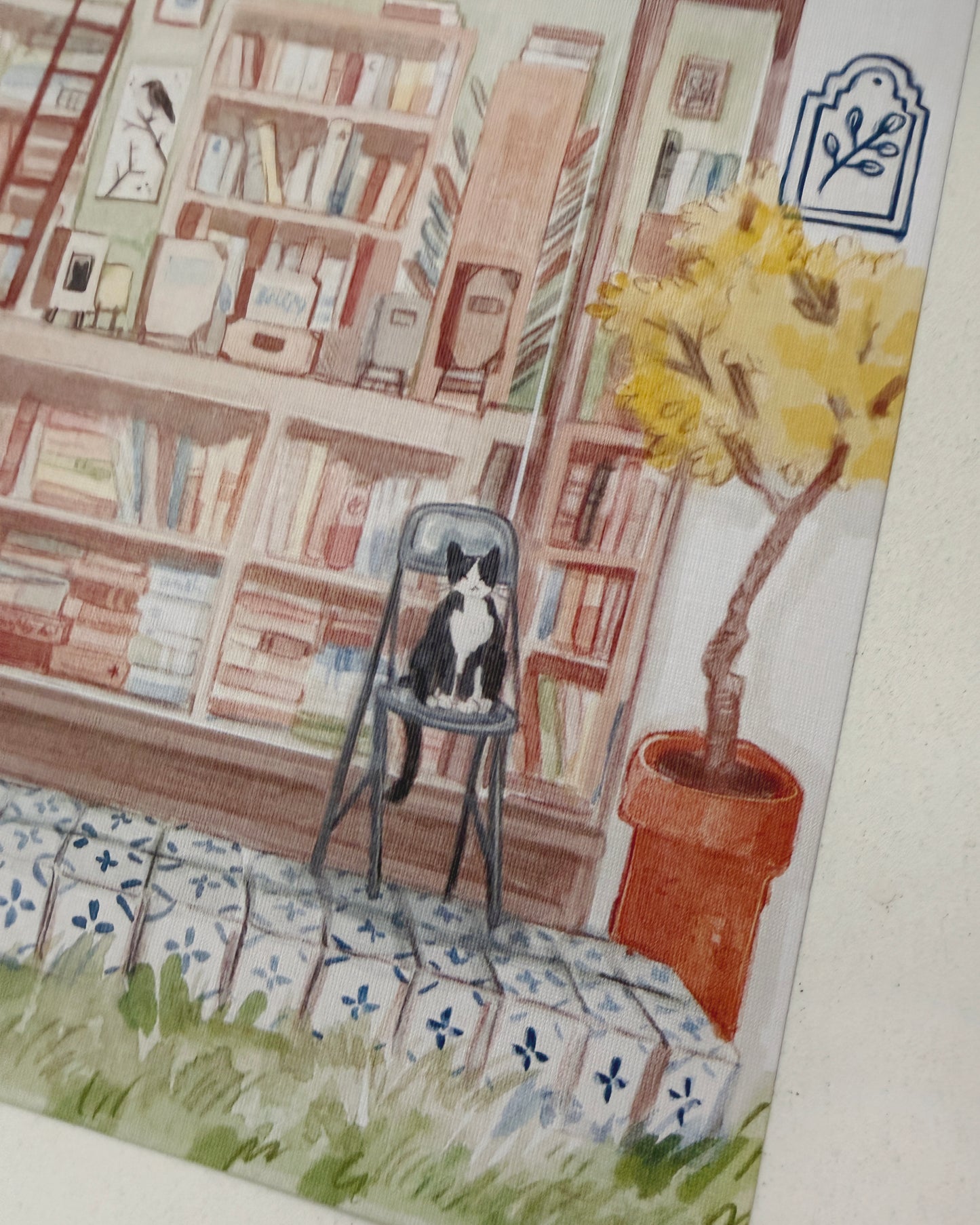 Print, librería el jardín, reproducción en papel texturizado