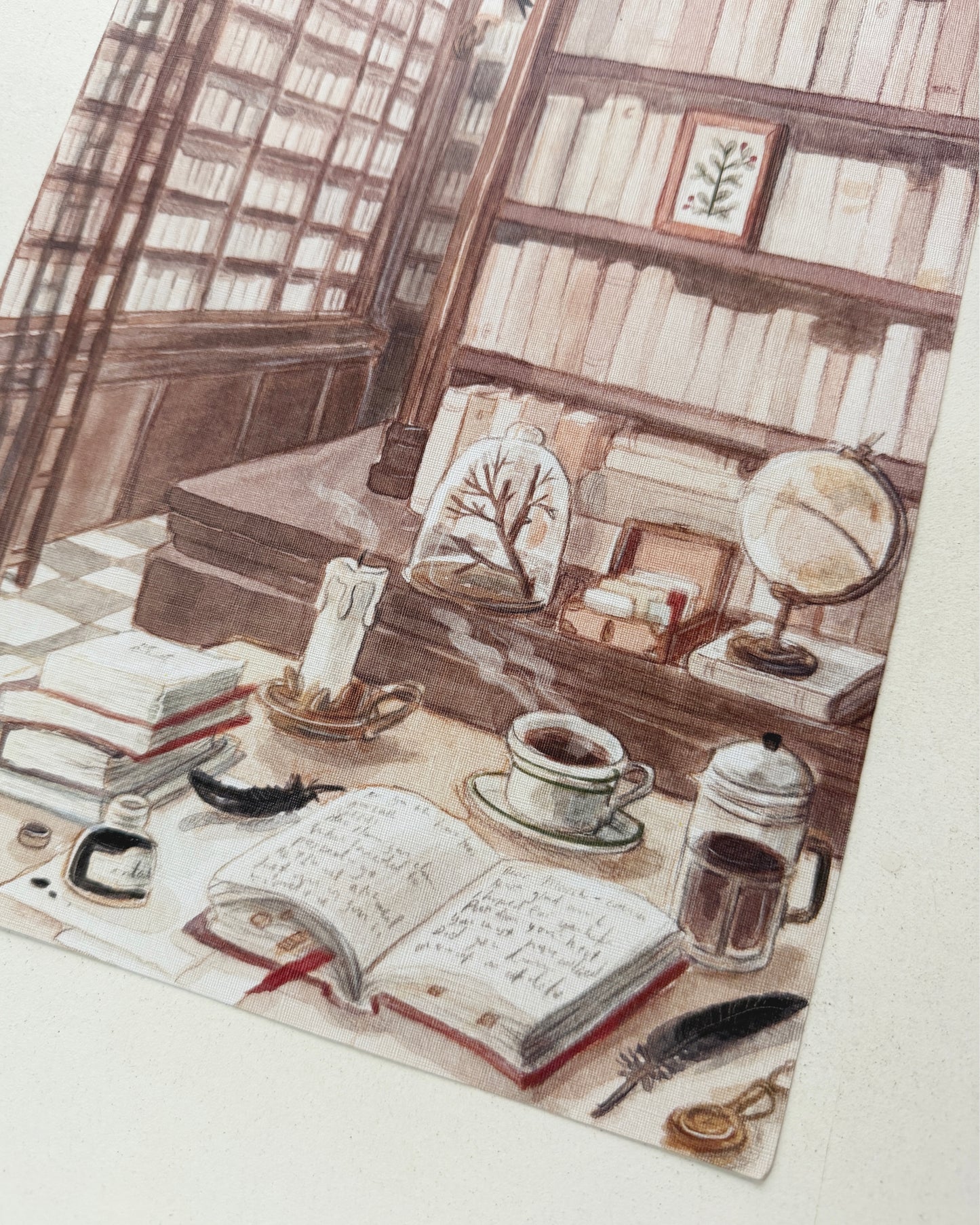 Print Biblioteca & Cuervo 🐦‍⬛ reproducción en papel texturizado de ilustración en acuarela