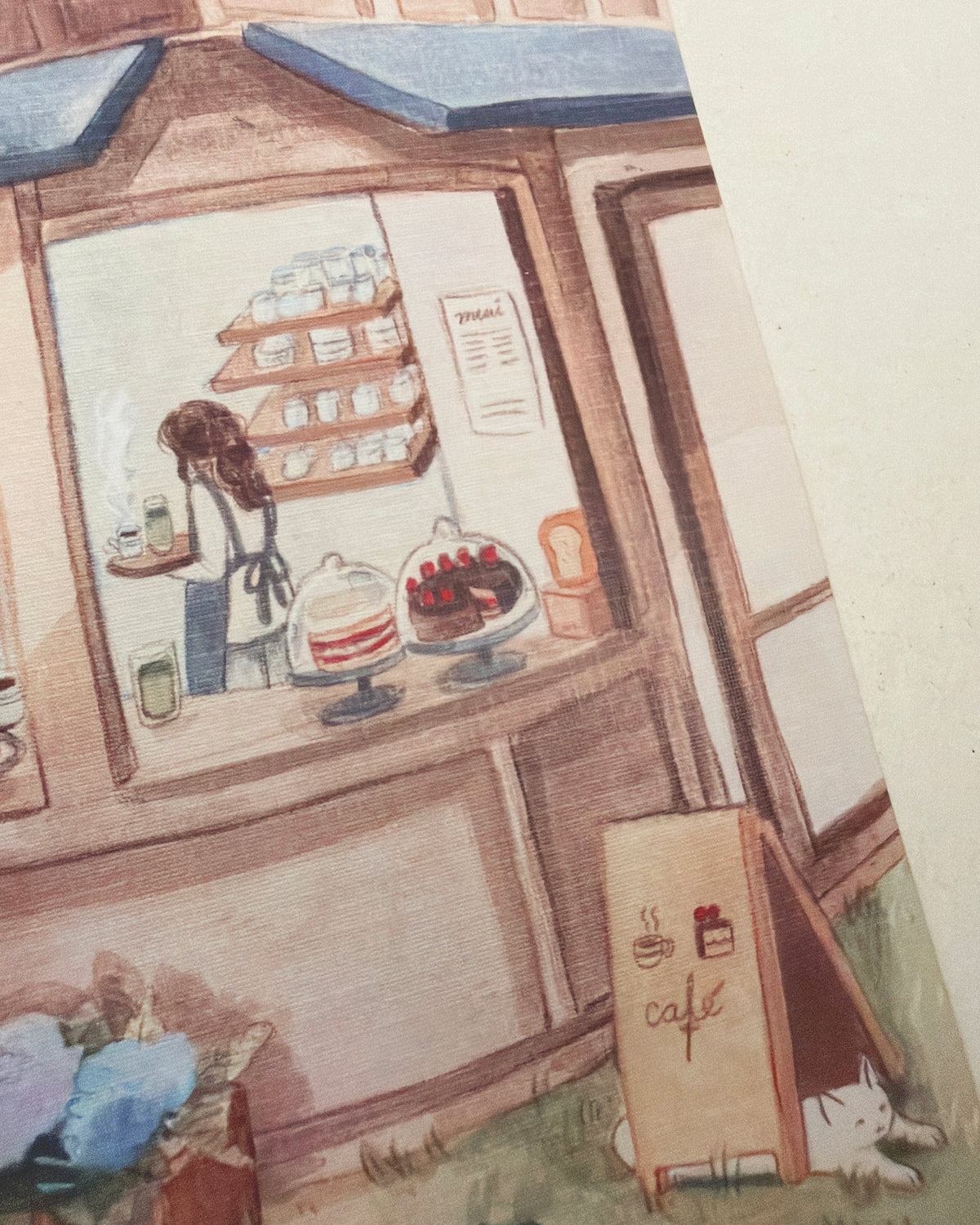 Print Cafetería con hortensias & lavanda 🌿☕️ reproducción en papel texturizado de ilustración en acuarela
