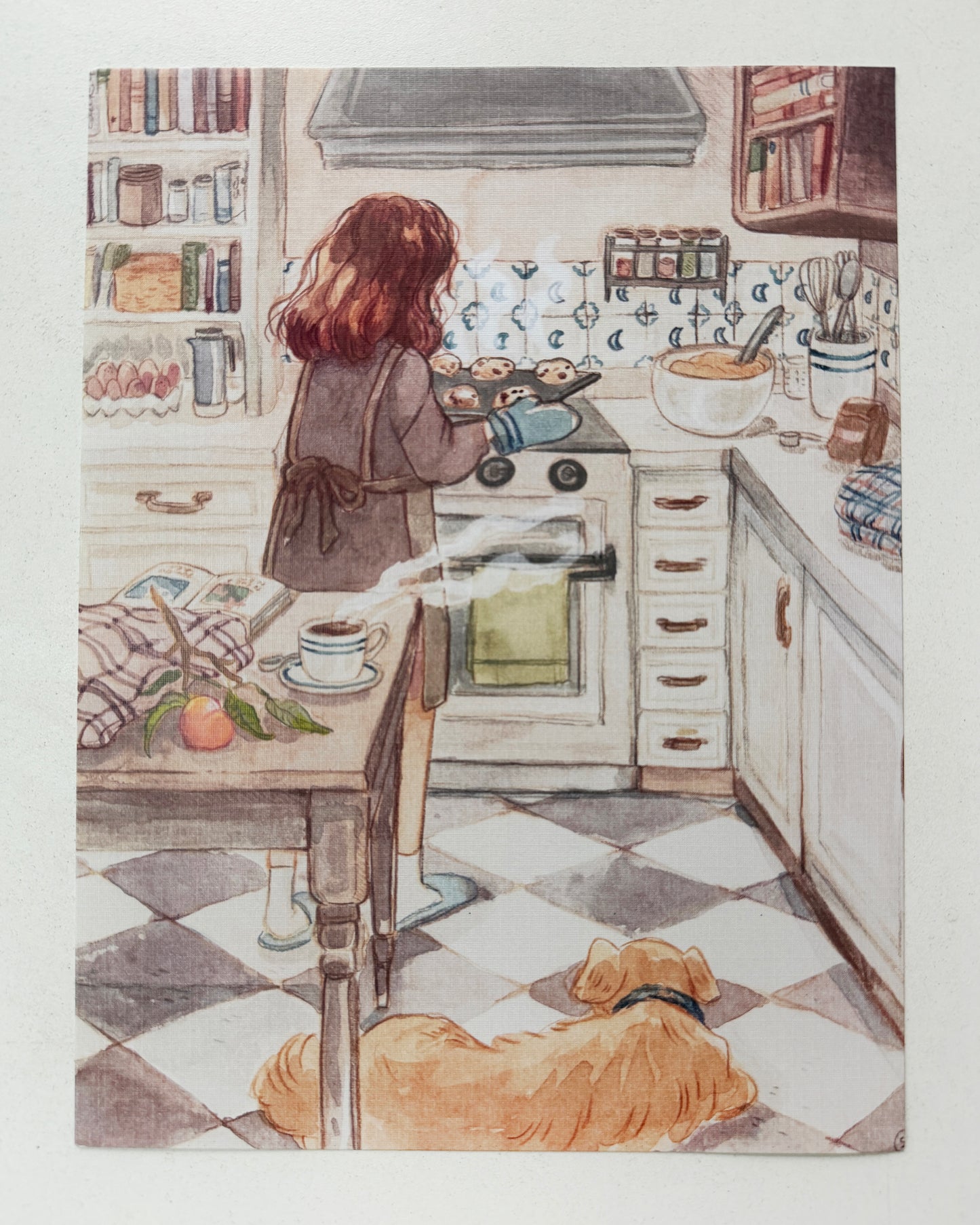 Print Horneando Galletas 🍪🥣, reproducción en papel texturizado de ilustración en acuarela