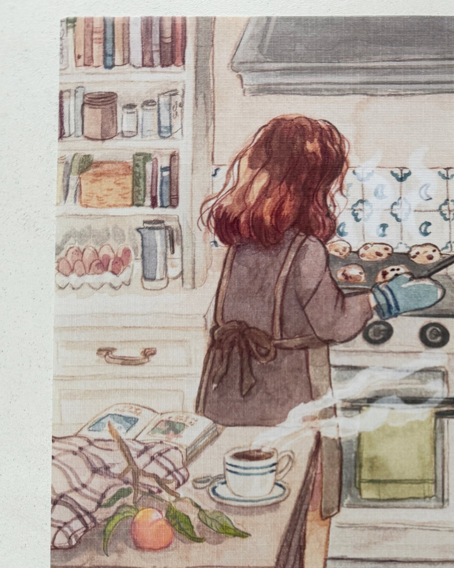 Print Horneando Galletas 🍪🥣, reproducción en papel texturizado de ilustración en acuarela