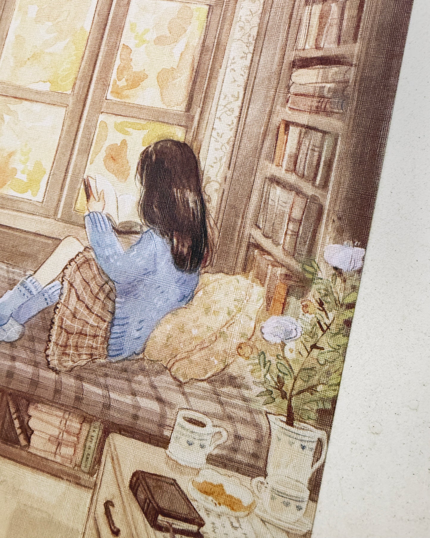 Print Lectura ☕🕯️📖 reproducción en papel texturizado de ilustración en acuarela