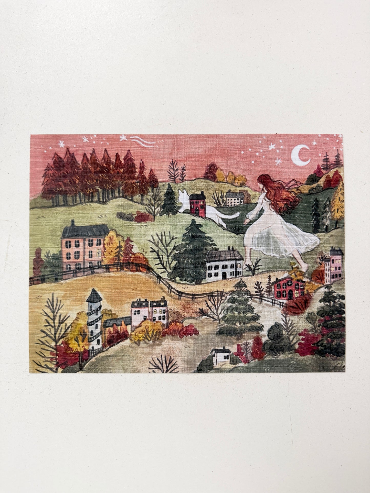 Print Montaña 🌙 🔮 reproducción en papel texturizado de ilustración en acuarela