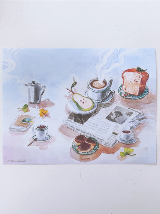 Print Pera & Café 🍐☕ reproducción en papel texturizado de ilustración en acuarela