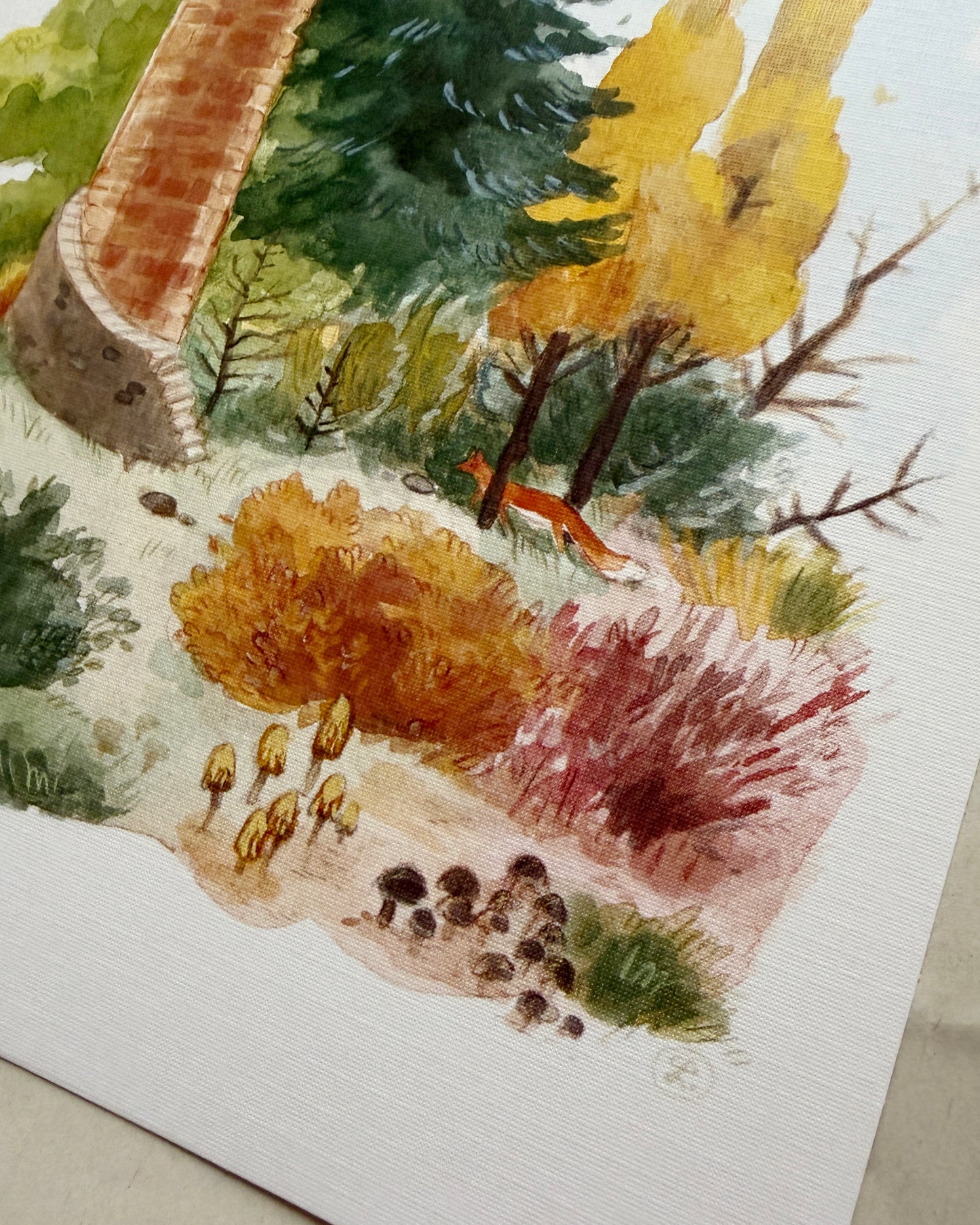 Print Torre y Zorrito, reproducción en papel texturizado de acuarela original