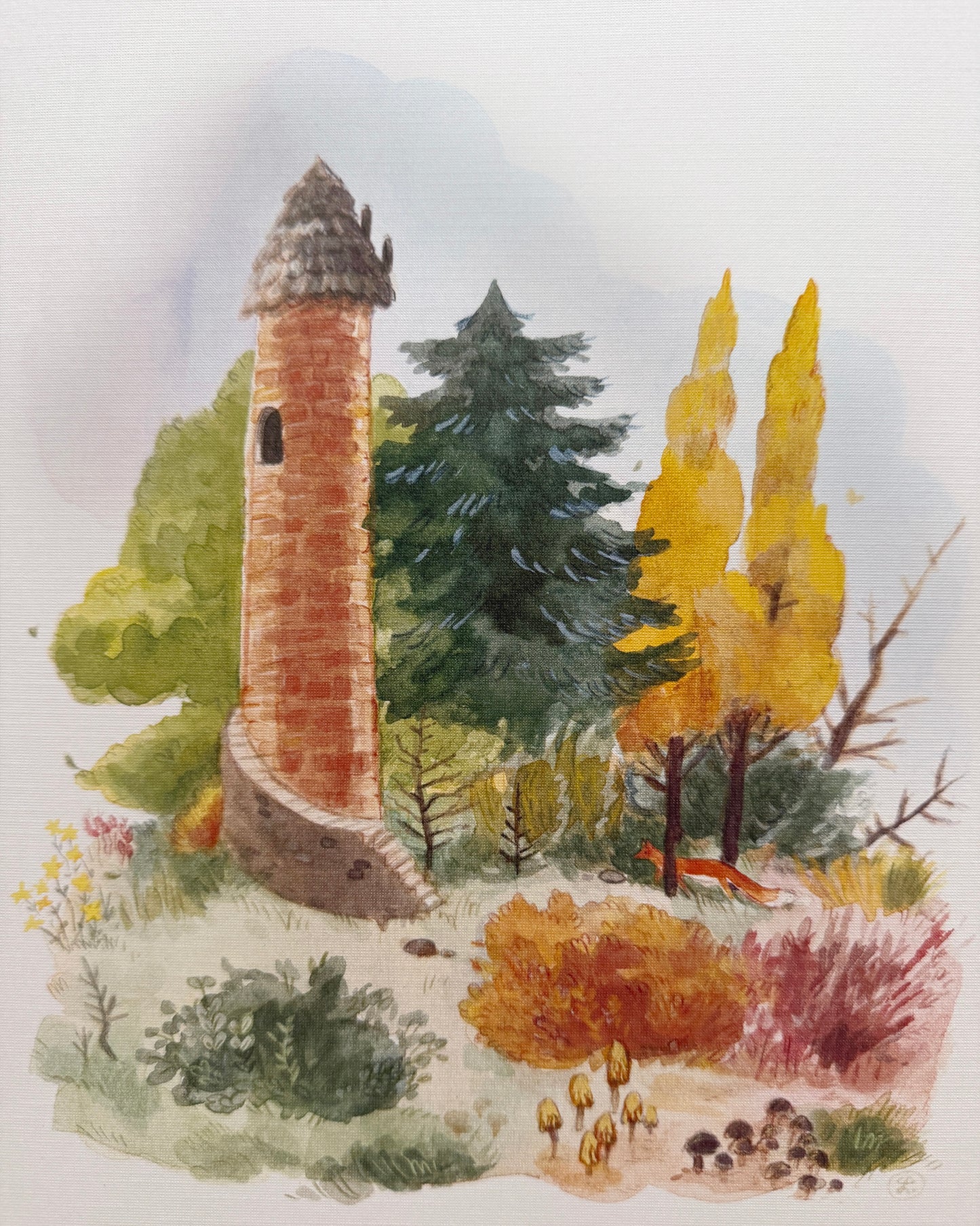 Print Torre y Zorrito, reproducción en papel texturizado de acuarela original