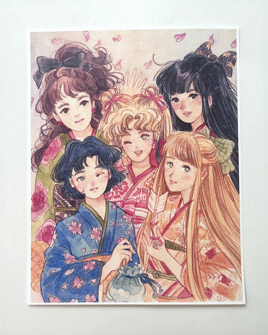 Print, Sailor Moon, Sailor Scouts, reproducción en papel texturizado
