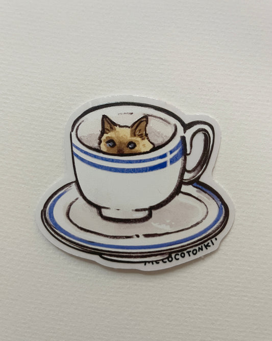 Sticker individual Gatito en taza ☕