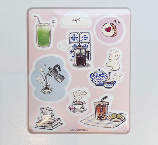 Planilla de Stickers de Café & té ☕ 🍵 vinil, con textura