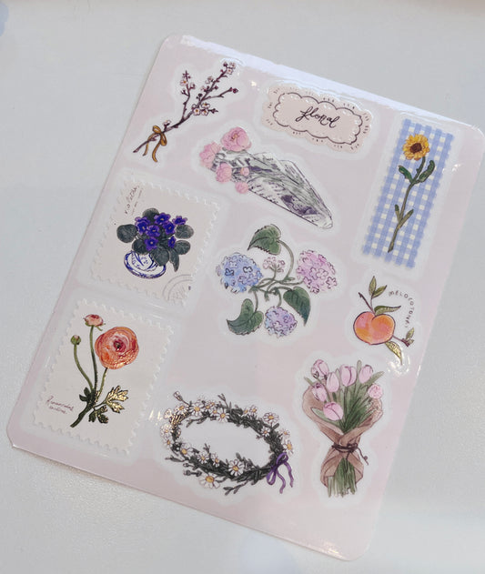 Planilla de Stickers de Flores 🌷 vinil con textura