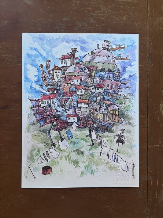 Print homenaje a Ghibli, castillo de Howl